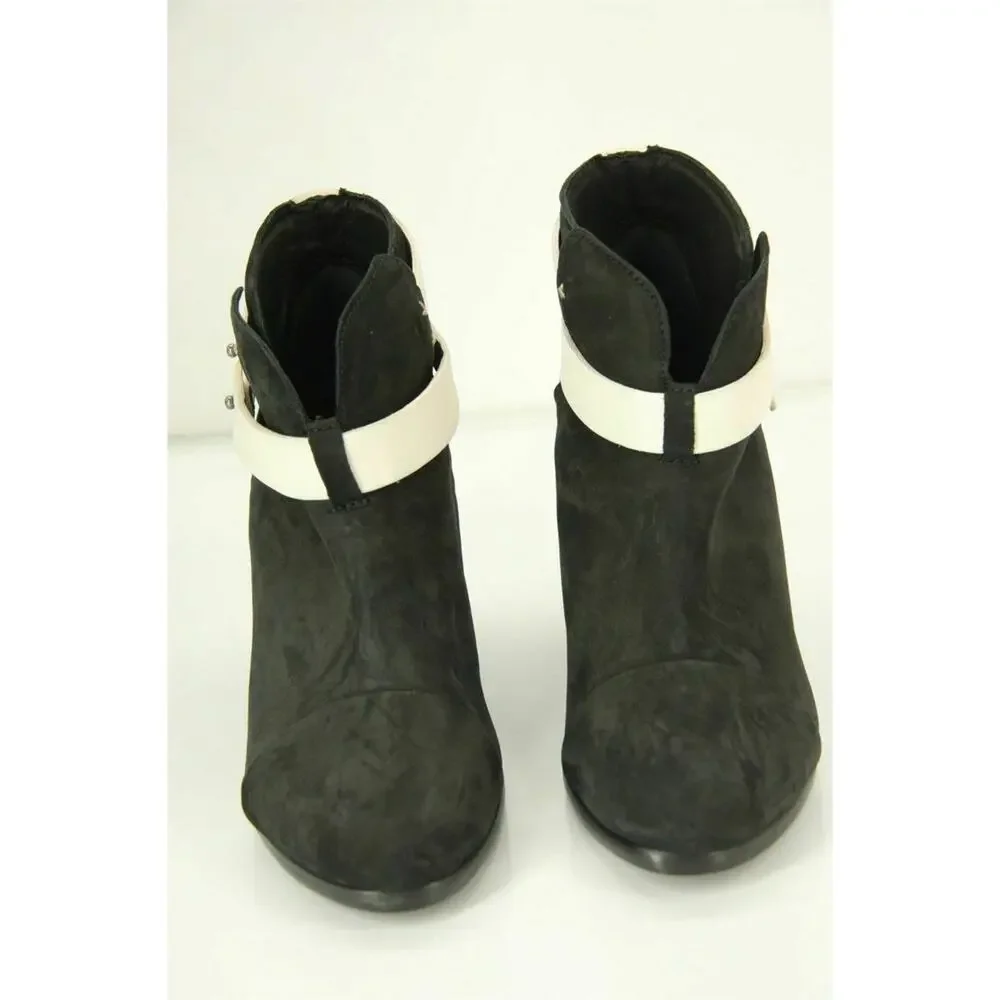 Rag & Bone Harrow White Strap Black Suede Ankle Boots Size 37.5 New $495